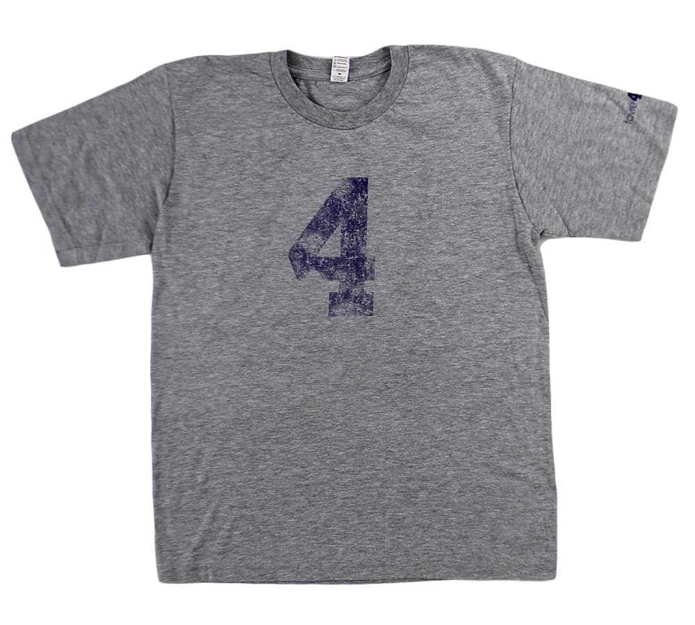 Official Favre4Hope Youth Grey with Purple #4 T-shirt – XS Other favre4hope-youth-grey-purple-4-shirt, view 2, supplier stock photo