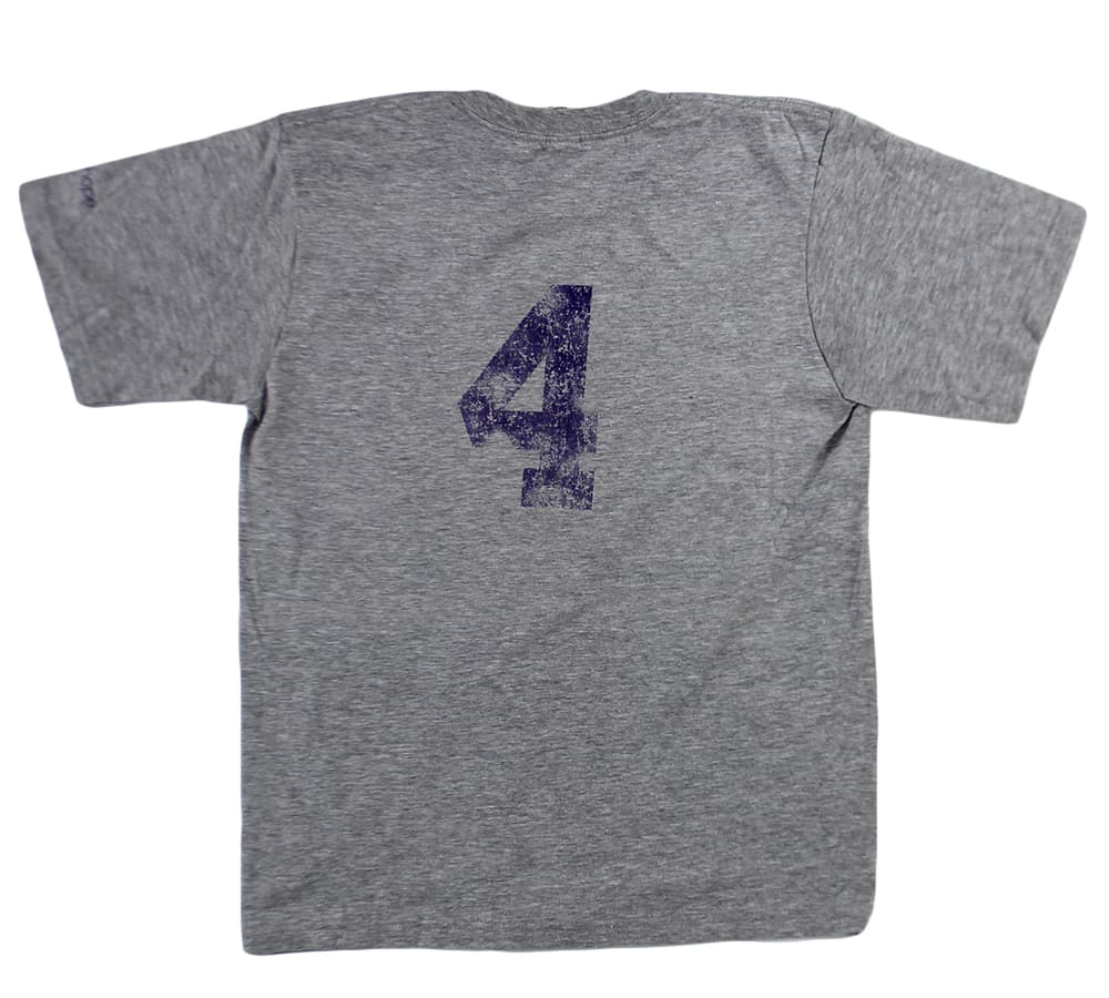 Official Favre4Hope Youth Grey with Purple #4 T-shirt – XS Other favre4hope-youth-grey-purple-4-shirt, view 3, supplier stock photo