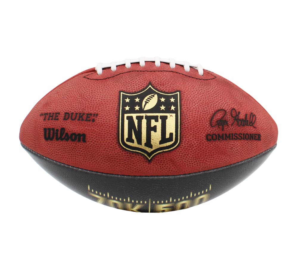 Brett Favre and Peyton Manning Signed Wilson Authentic 70K Yards and 500 TDs NFL Football with Yardage and TD Inscription LE of 150 Peyton Manning Ball brett-favre-peyton-manning-wilson-70k, view 4, supplier stock photo