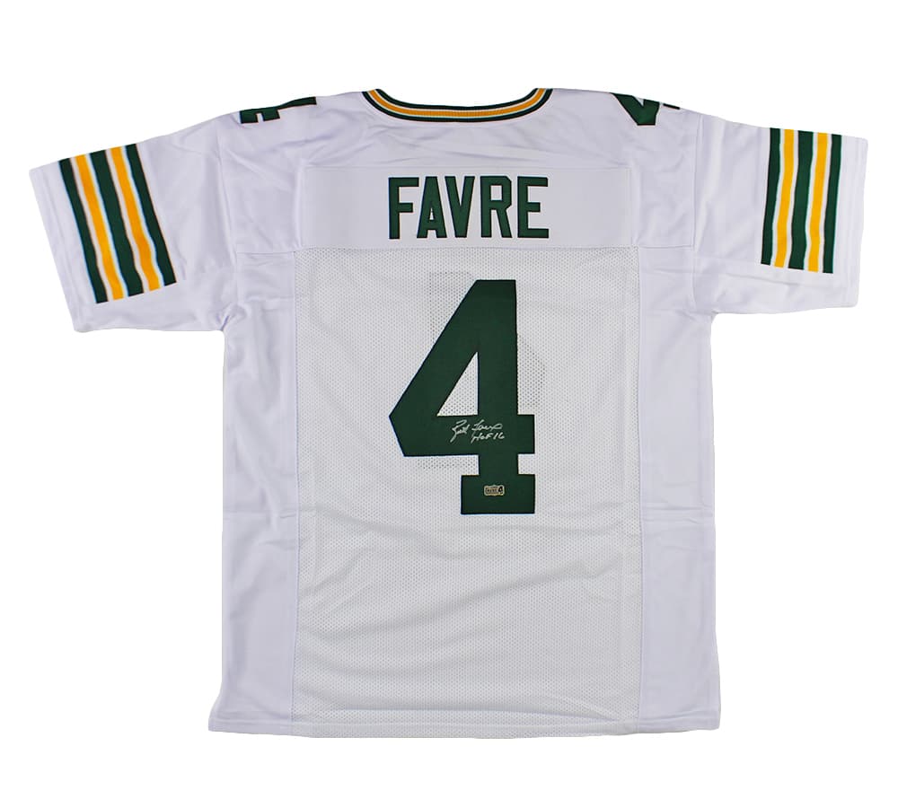 Brett Favre Signed Green Bay Custom White Jersey with “HOF 16” Inscription Brett Favre Jersey brett-favre-green-bay-white-hof, Green Bay Packers, supplier stock photo