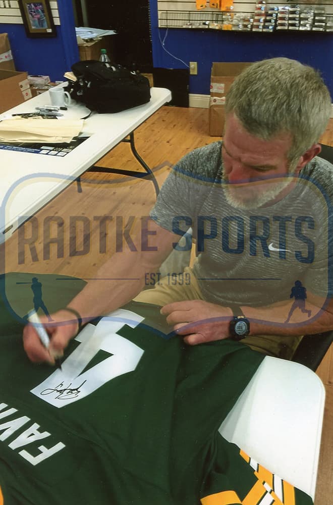 Brett Favre Signed Green Bay Custom Green Jersey With “HOF 16” Inscription Brett Favre Jersey brett-favre-green-bay-hof-16, Green Bay Packers, view 3, supplier stock photo
