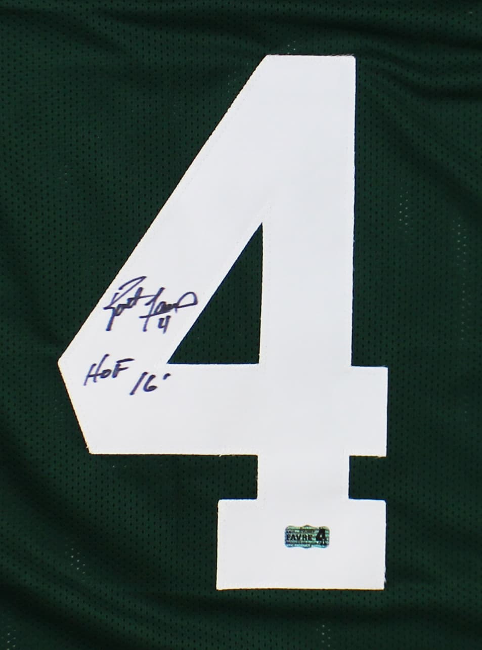 Brett Favre Signed Green Bay Custom Green Jersey With “HOF 16” Inscription Brett Favre Jersey brett-favre-green-bay-hof-16, Green Bay Packers, view 2, supplier stock photo