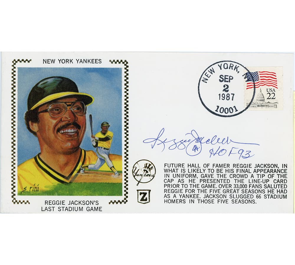 Reggie Jackson Signed New York Yankees Last Stadium Game Sept 2, 1987 Cachet Envelope with “HOF 93” Inscription Reggie Jackson Other reggie-jackson-york-yankees-last-stadium, New York Yankees, supplier stock photo