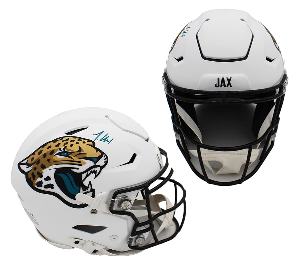Travis Hunter Signed Jacksonville Jaguars Speed Flex Authentic Alternate White NFL Helmet Travis Hunter Helmet travis-hunter-jacksonville-jaguars-speed-flex, supplier stock photo