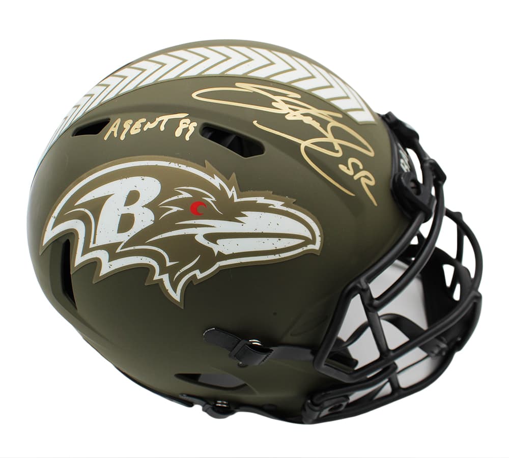 Steve Smith Sr. Signed Baltimore Ravens Speed Authentic Salute to Service NFL Helmet With “Agent 89” Inscription Steve Smith Helmet steve-smith-sr-baltimore-ravens-speed, supplier stock photo