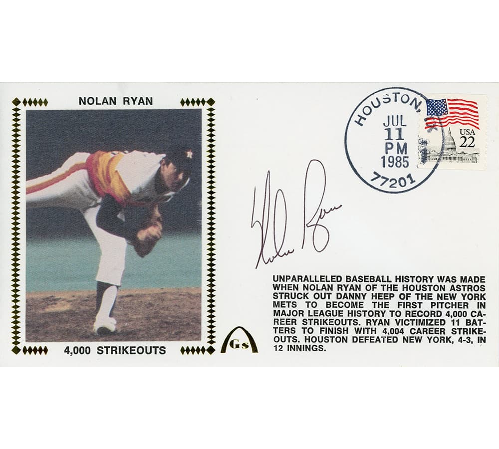 Nolan Ryan Signed Texas Rangers July 11, 1985 4000 Strikeout Cachet Envelope Nolan Ryan Other nolan-ryan-texas-rangers-july-11, supplier stock photo