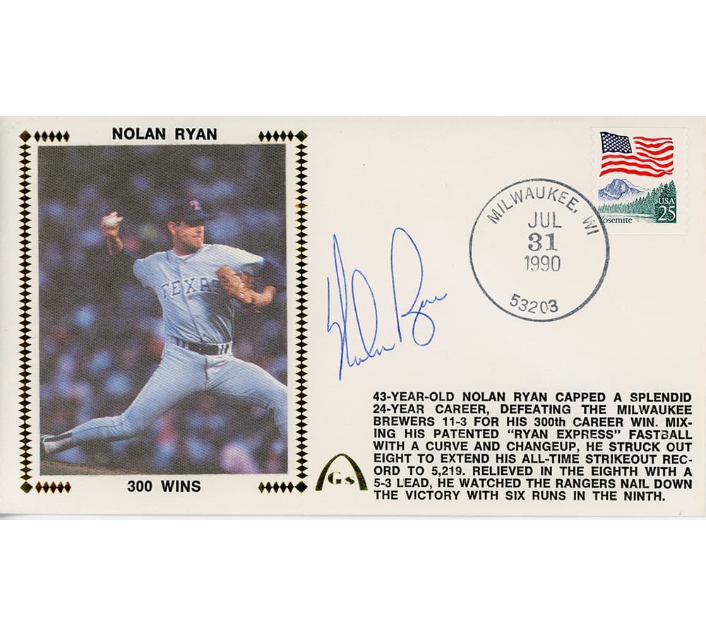 Nolan Ryan Signed Texas Rangers July 31, 1990 300 Wins Cachet Envelope Nolan Ryan Other nolan-ryan-texas-rangers-july-31, supplier stock photo