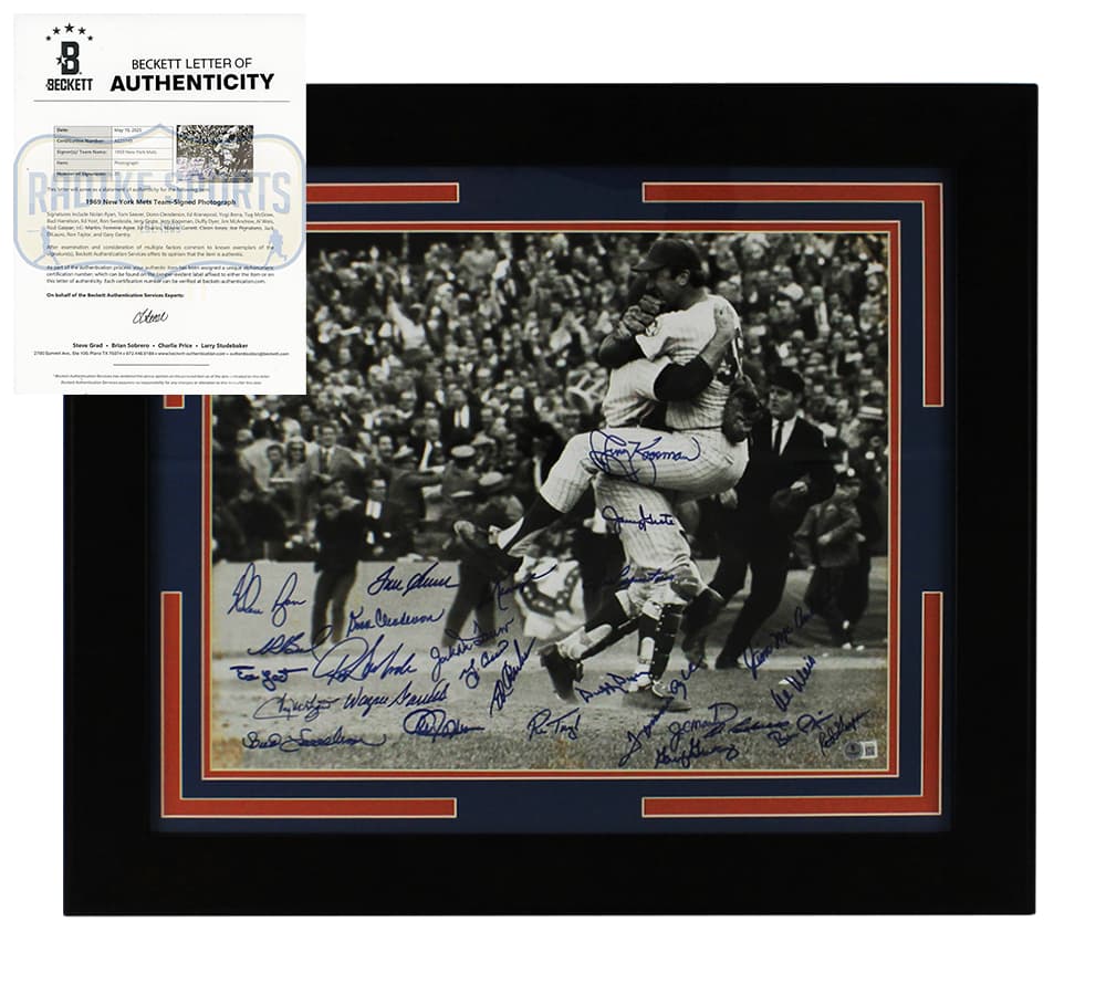Multi-Signed 1969 New York Mets Framed Black & White MLB Photo including Nolan Ryan, Tom Seaver, Yogi Berra Nolan Ryan Photo multi-1969-york-mets-framed-black, supplier stock photo