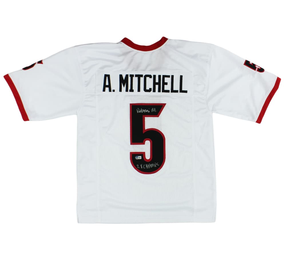 Adonai Mitchell Signed Georgia Custom White Jersey with “21 Champs” Inscription Adonai Mitchell Jersey adonai-mitchell-georgia-white-21-champs, supplier stock photo