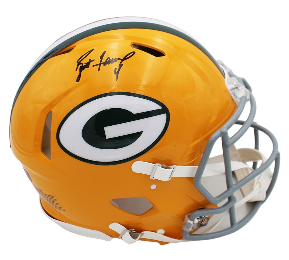 Brett Favre Signed Green Bay Packers Speed Authentic Throwback 1961-79 NFL Helmet Brett Favre Helmet brett-favre-green-bay-packers-speed, Green Bay Packers, supplier stock photo