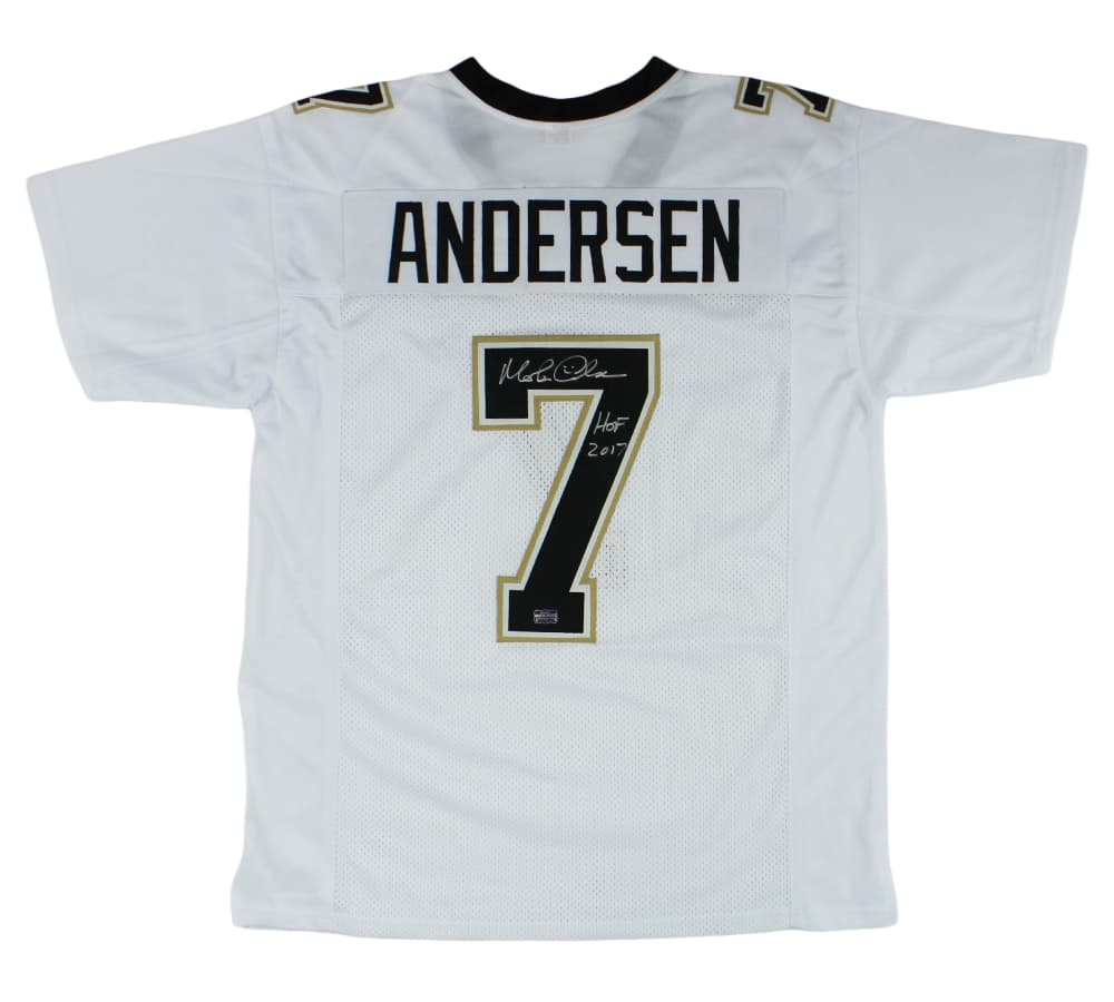 Morten Andersen Signed New Orleans Custom White Jersey With “HOF 2017” Inscription Morten Andersen Jersey morten-andersen-orleans-white-hof-2017, supplier stock photo