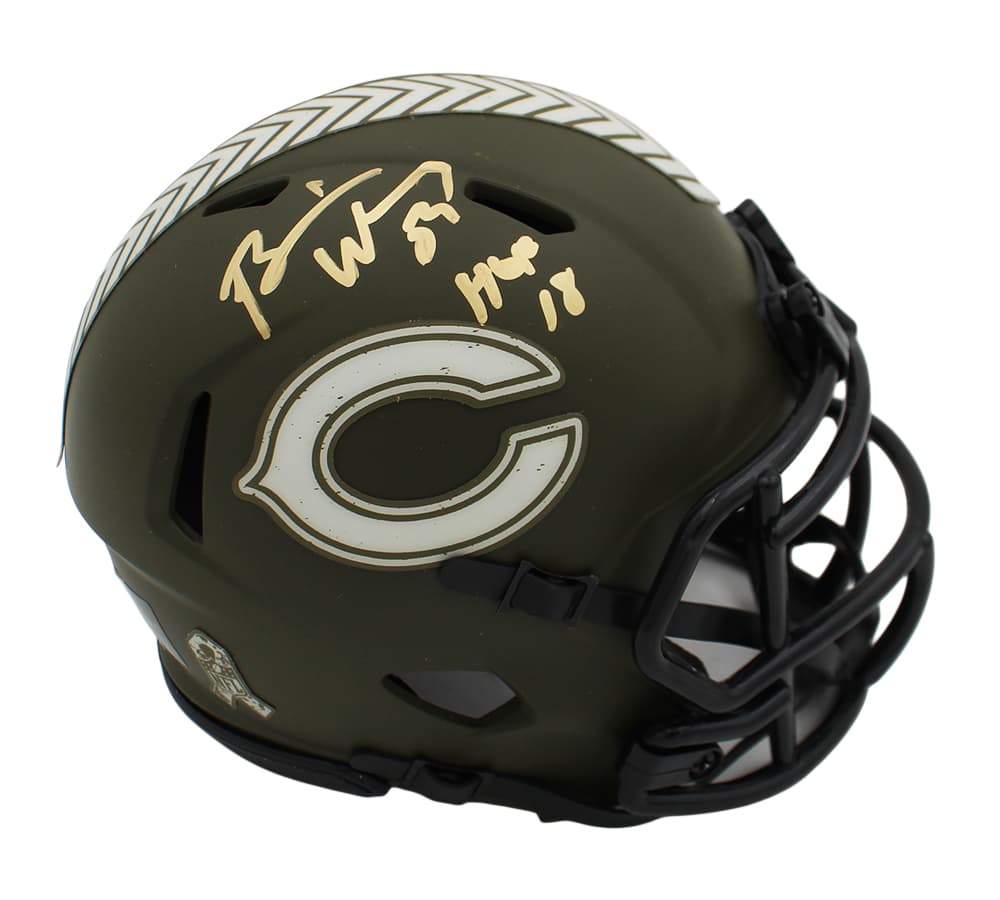 Brian Urlacher Signed Chicago Bears Speed Salute to Service NFL Mini Helmet with “HOF 18” Inscription Brian Urlacher Helmet brian-urlacher-chicago-bears-speed-salute, Chicago Bears, supplier stock photo