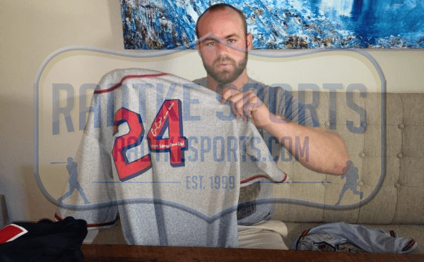 Evan Gattis Signed Game Used Atlanta Braves Gray Jersey with “El Oso Blanco” & “Negro League Game Used” Inscription Jersey evan-gattis-game-used-atlanta-braves, Atlanta Braves, view 5, supplier stock photo