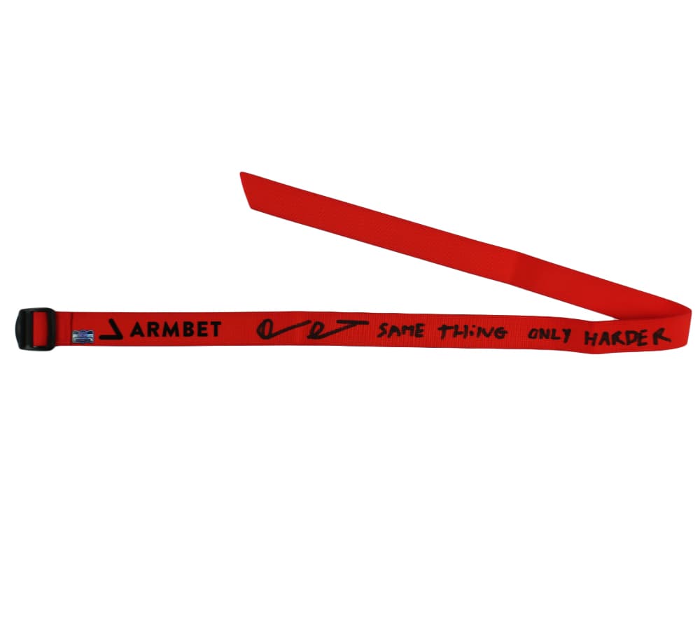 Devon Larratt Signed Armbet 48″ Red Arm Wrestling Strap with “Same Thing Only Harder” Insciption Devon Larratt Photo devon-larratt-armbet-48-red-arm, supplier stock photo