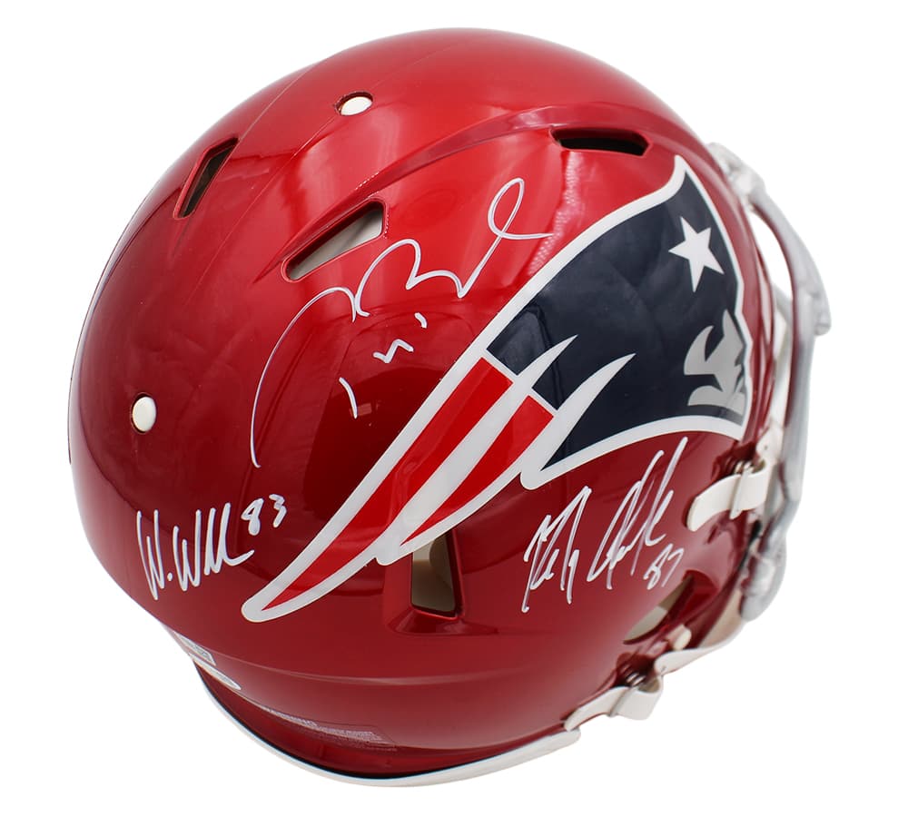 Wes Welker, Rob Gronkowski & Tom Brady Signed New England Patriots Speed Authentic Flash NFL Helmet Tom Brady Helmet wes-welker-rob-gronkowski-tom-brady, New England Patriots, supplier stock photo