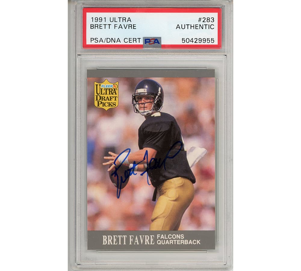 Brett Favre Signed Atlanta Falcons 1991 Fleer Ultra #283 Encapsulated Card Brett Favre Card brett-favre-atlanta-falcons-1991-fleer, Green Bay Packers, supplier stock photo