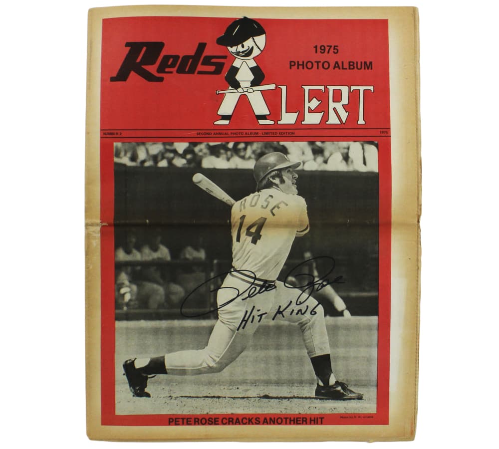 Pete Rose Signed Cincinnati Reds Alert 1975 Newspaper with “Hit King” Inscription Pete Rose Jersey pete-rose-cincinnati-reds-alert-1975, Cincinnati Reds, supplier stock photo