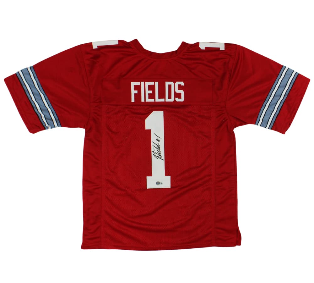 Justin Fields Signed Ohio Custom Red Jersey Justin Fields Jersey justin-fields-ohio-red, supplier stock photo