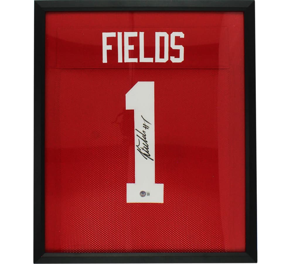 Justin Fields Signed Framed Ohio Red Jersey Justin Fields Jersey justin-fields-framed-ohio-red, supplier stock photo