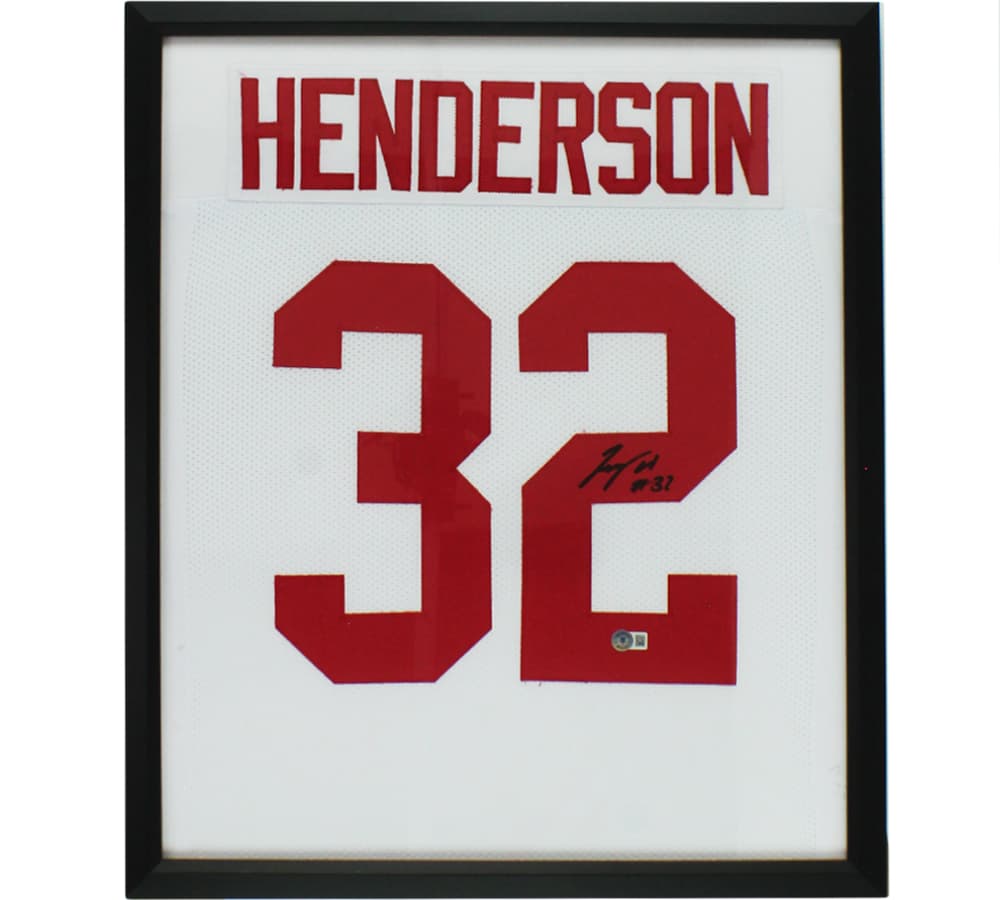TreVeyon Henderson Signed Framed Ohio White Jersey TreVeyon Henderson Jersey treveyon-henderson-framed-ohio-white, supplier stock photo