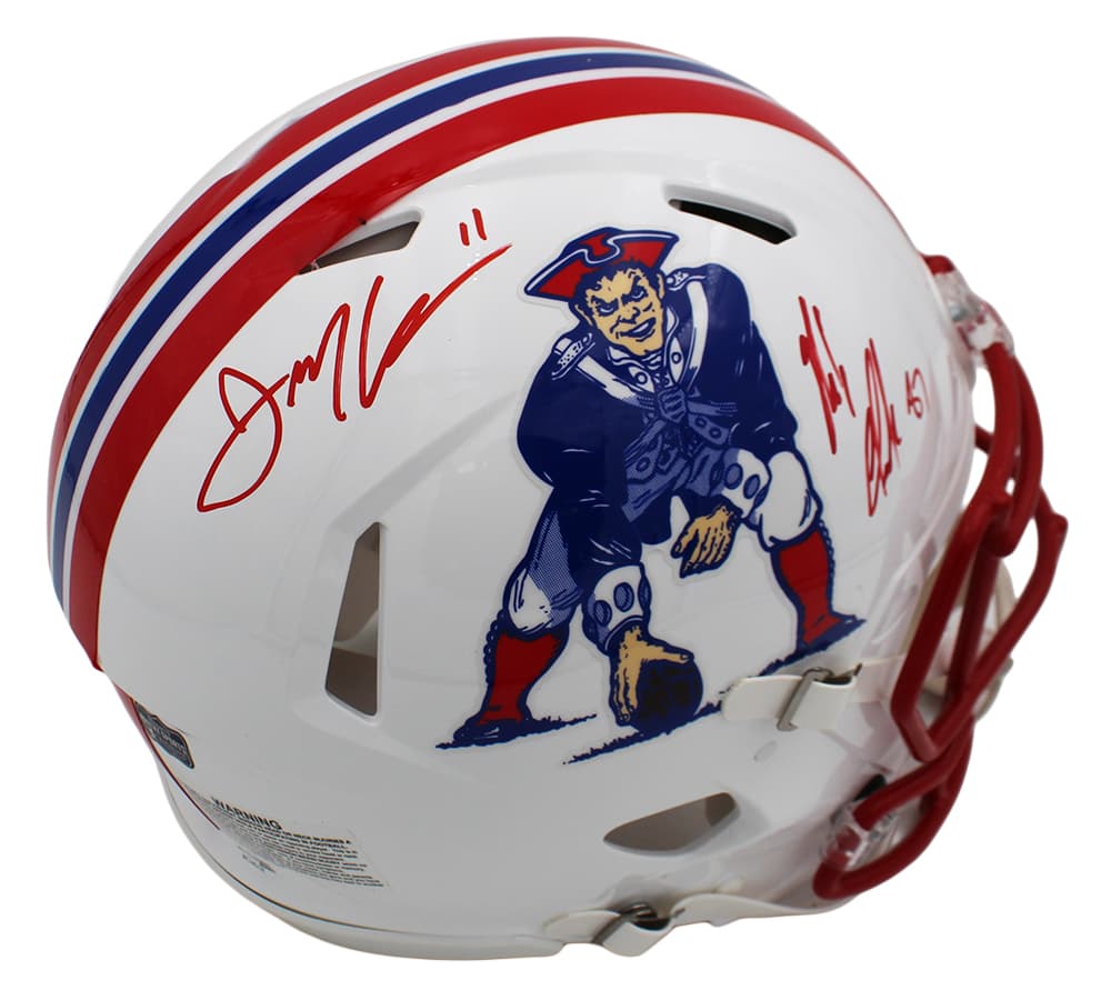 Julian Edelman and Rob Gronkowski Signed New England Patriots Speed Authentic Throwback 1990-92 NFL Helmet Julian Edelman Helmet julian-edelman-rob-gronkowski-england-patriots, New England Patriots, supplier stock photo