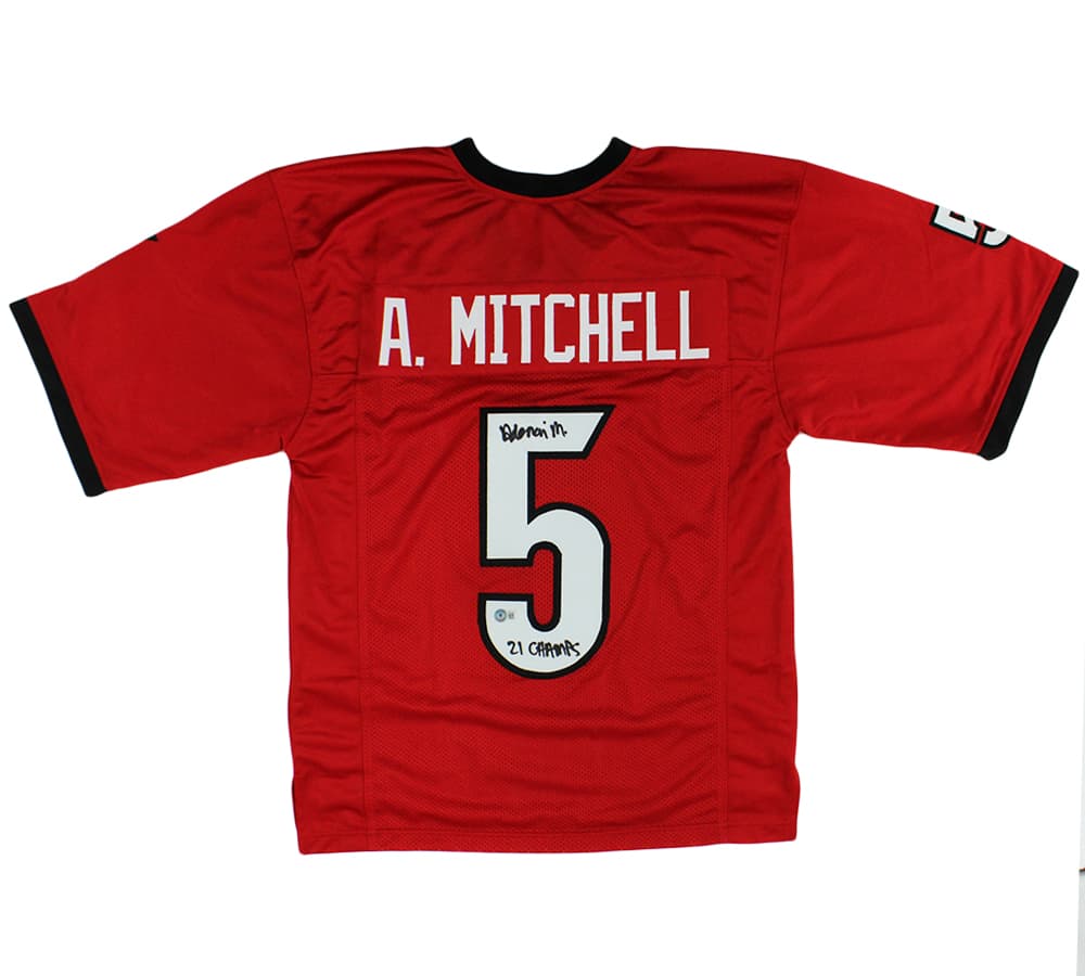 Adonai Mitchell Signed Georgia Custom Red Jersey with “21 Champs” Inscription Adonai Mitchell Jersey adonai-mitchell-georgia-red-21-champs, supplier stock photo