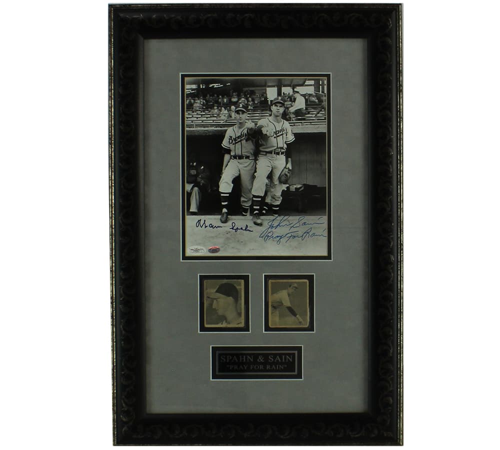 Warren Spahn and Johnny Sain Signed Framed Atlanta Braves 8×10 MLB Photo with 1948 Bowman Cards Card 8x10-warren-spahn-johnny-sain-framed-atlanta, Atlanta Braves, supplier stock photo