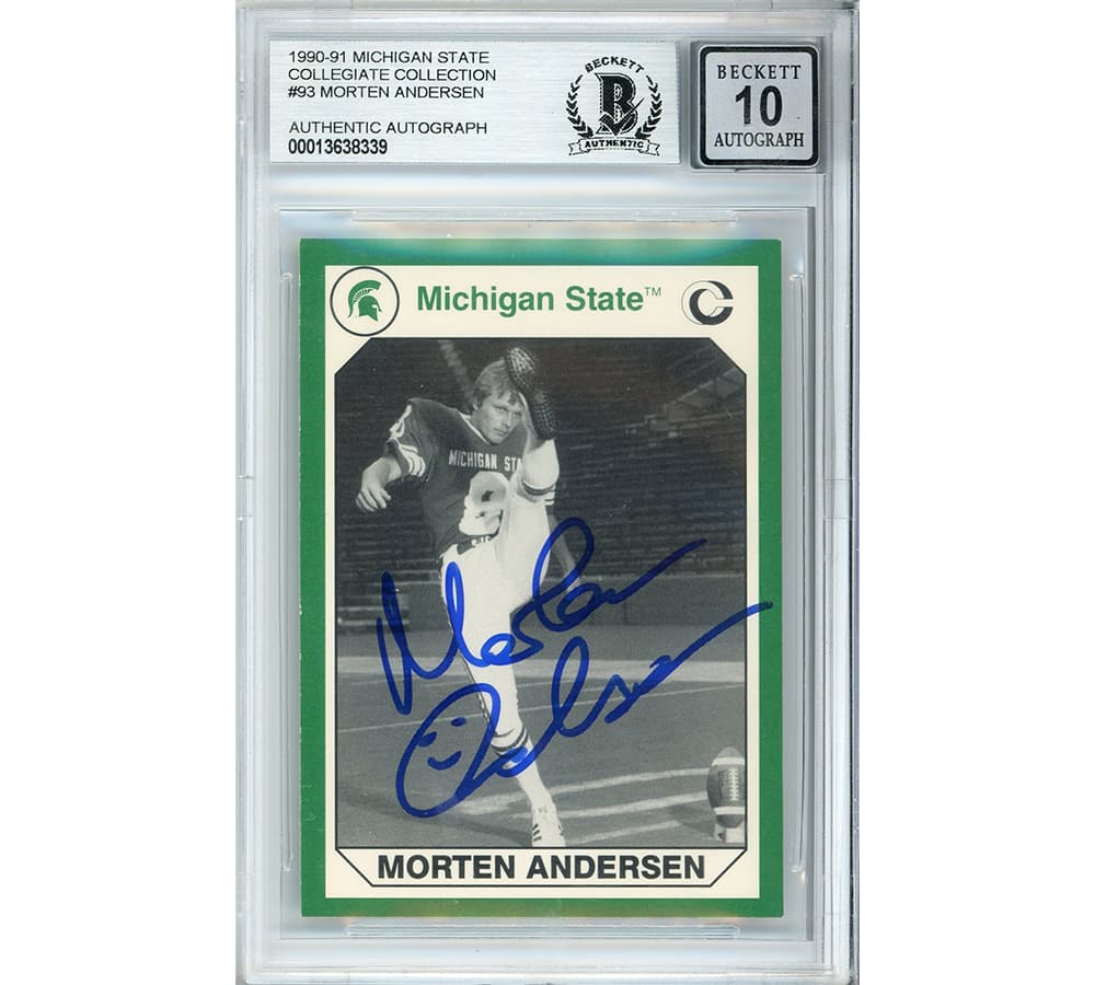 Morten Andersen Signed Michigan State Spartans 1990-91 Collegiate Collection #93 Beckett Grade 10 Encapsulated Card Morten Andersen Card morten-andersen-michigan-state-spartans-1990, supplier stock photo