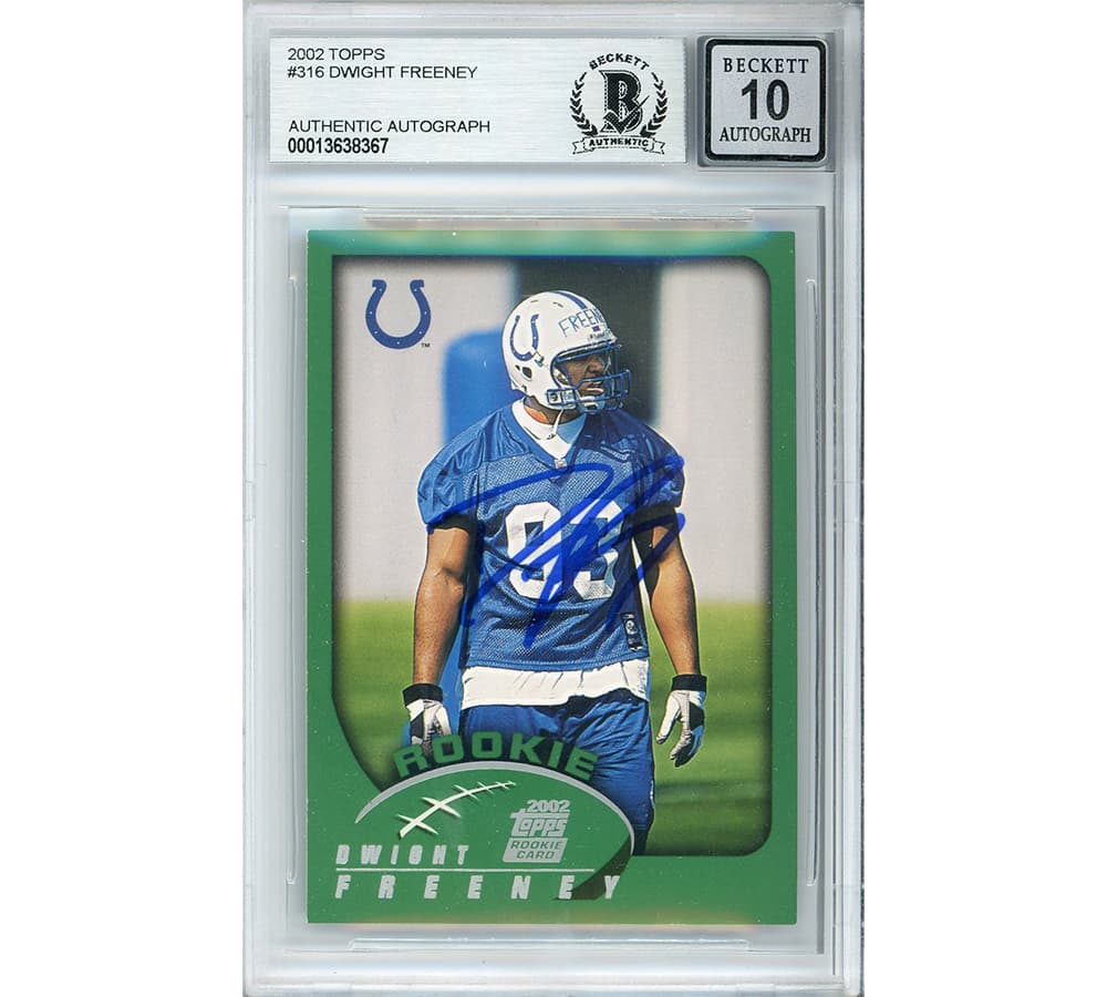 Dwight Freeney Signed Indianapolis Colts 2002 Topps #316 Beckett Grade 10 Encapsulated Card Dwight Freeney Card dwight-freeney-indianapolis-colts-2002-topps, supplier stock photo