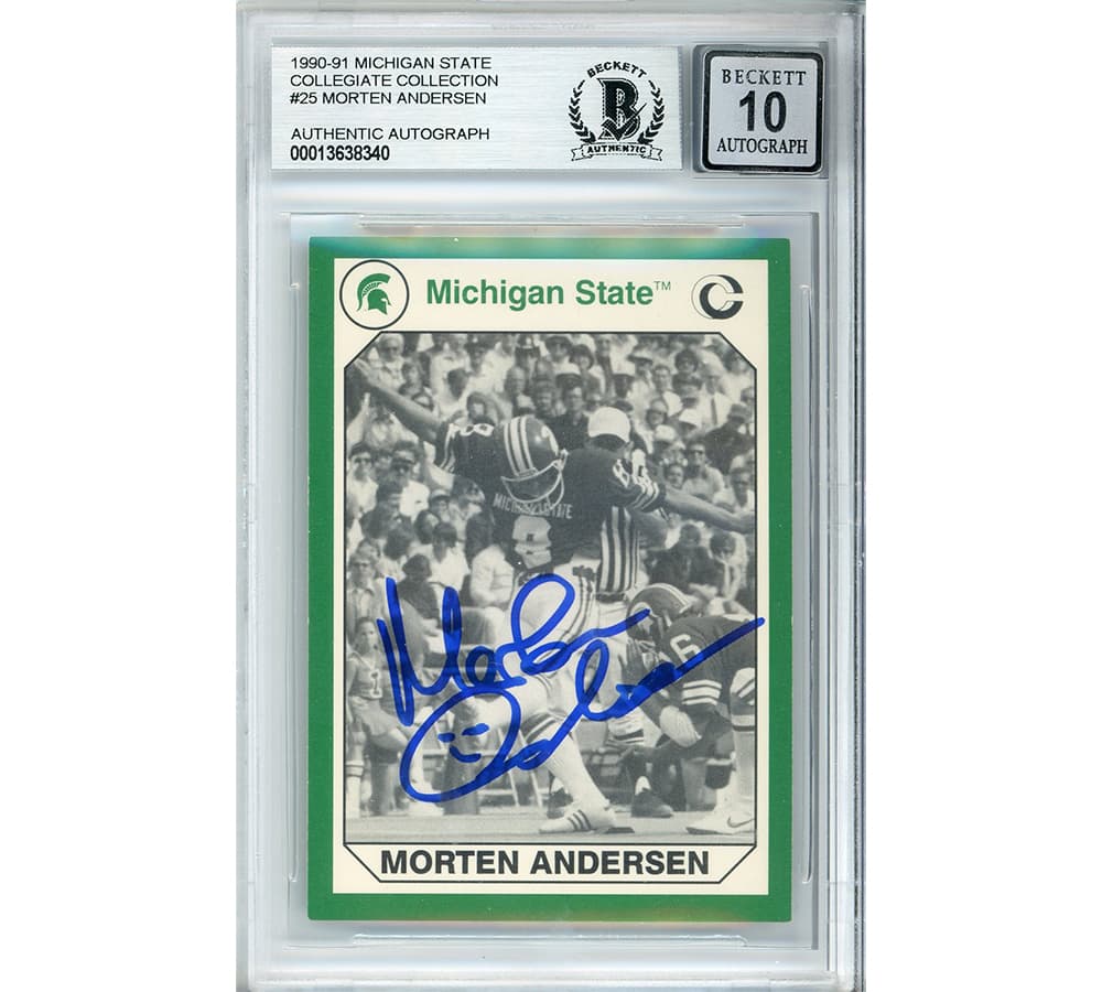 Morten Andersen Signed Michigan State Spartans 1990-91 Collegiate Collection #25 Beckett Grade 10 Encapsulated Card Morten Andersen Card morten-andersen-michigan-state-spartans-1990, supplier stock photo