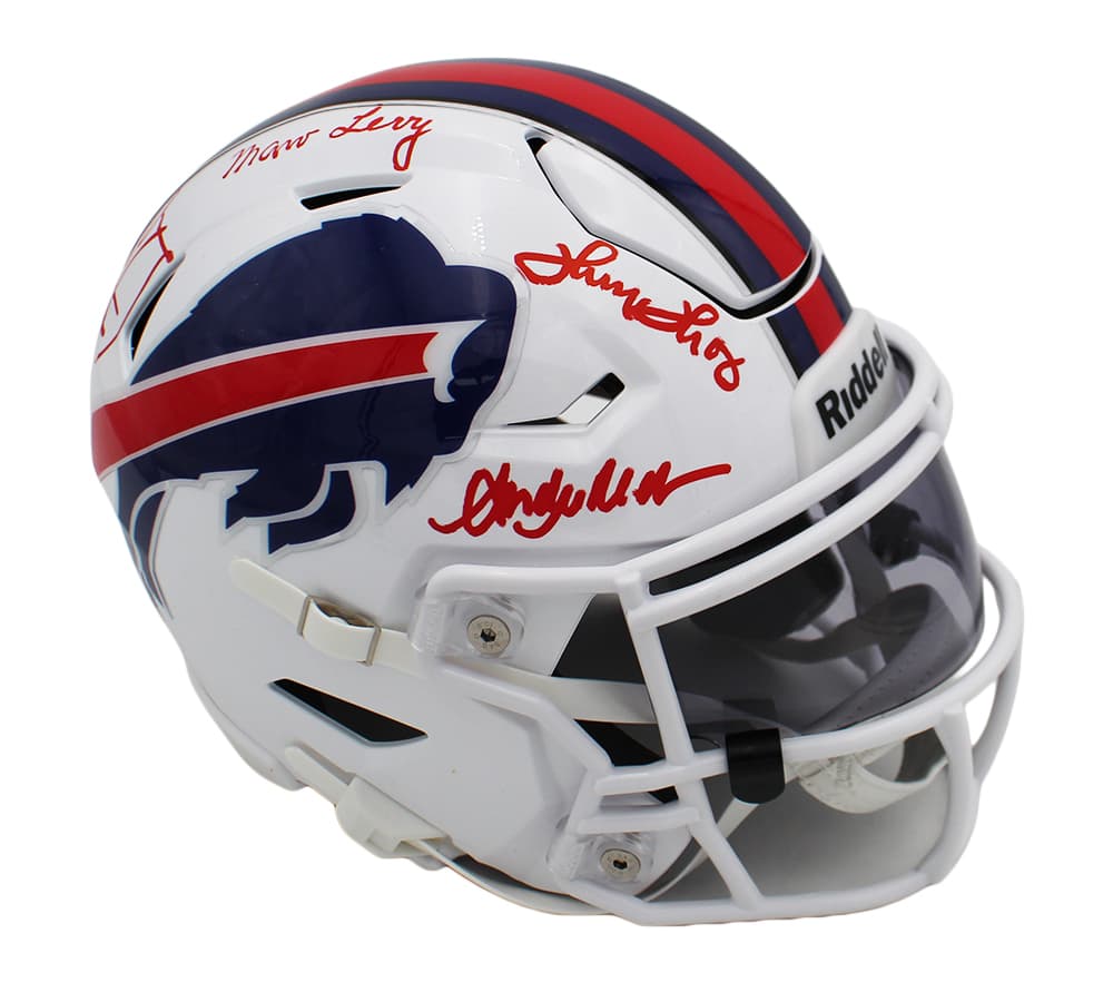 Jim Kelly, Thurman Thomas, Andre Reed, and Marv Levy Signed Buffalo Bills SpeedFlex Mid-Size NFL Midi Helmet Jim Kelly Helmet jim-kelly-thurman-thomas-andre-reed, Buffalo Bills, supplier stock photo