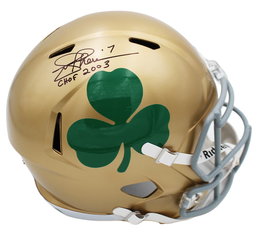 Joe Theismann Signed Notre Dame Speed Full Size Shamrock NCAA Helmet with “CHOF 2003” Inscription Joe Theismann Helmet joe-theismann-notre-dame-speed-full, Notre Dame Fighting Irish, supplier stock photo