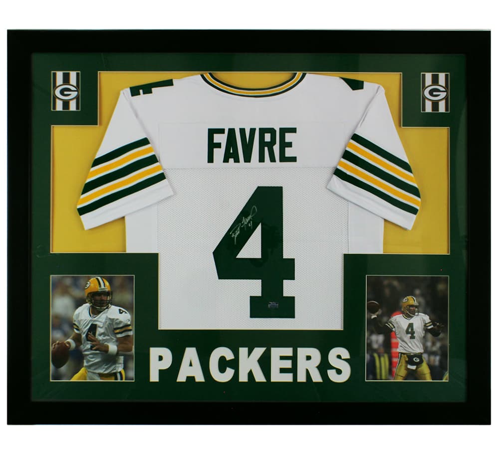 Brett Favre Signed Green Bay Packers Framed White NFL Jersey Brett Favre Jersey brett-favre-green-bay-packers-framed, Green Bay Packers, supplier stock photo