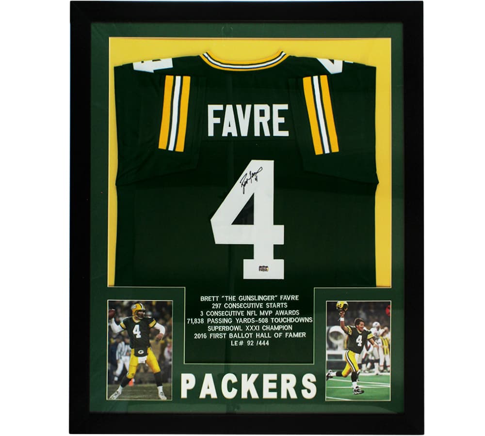 Brett Favre Signed Green Bay Packers Framed Green Jersey with Sewn Stats Limited Edition of 444 Brett Favre Jersey brett-favre-green-bay-packers-framed, Green Bay Packers, supplier stock photo