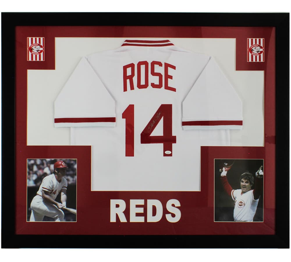 Pete Rose Signed Cincinnati Reds Framed White MLB Jersey Pete Rose Jersey pete-rose-cincinnati-reds-framed-white, Cincinnati Reds, supplier stock photo