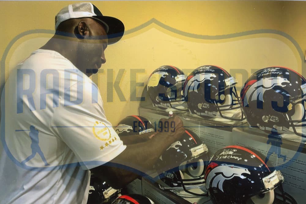 Terrell Davis Signed Denver Broncos Current Authentic NFL Helmet with “2X SB Champ” Inscription Terrell Davis Helmet terrell-davis-denver-broncos-current-nfl, Denver Broncos, view 2, supplier stock photo