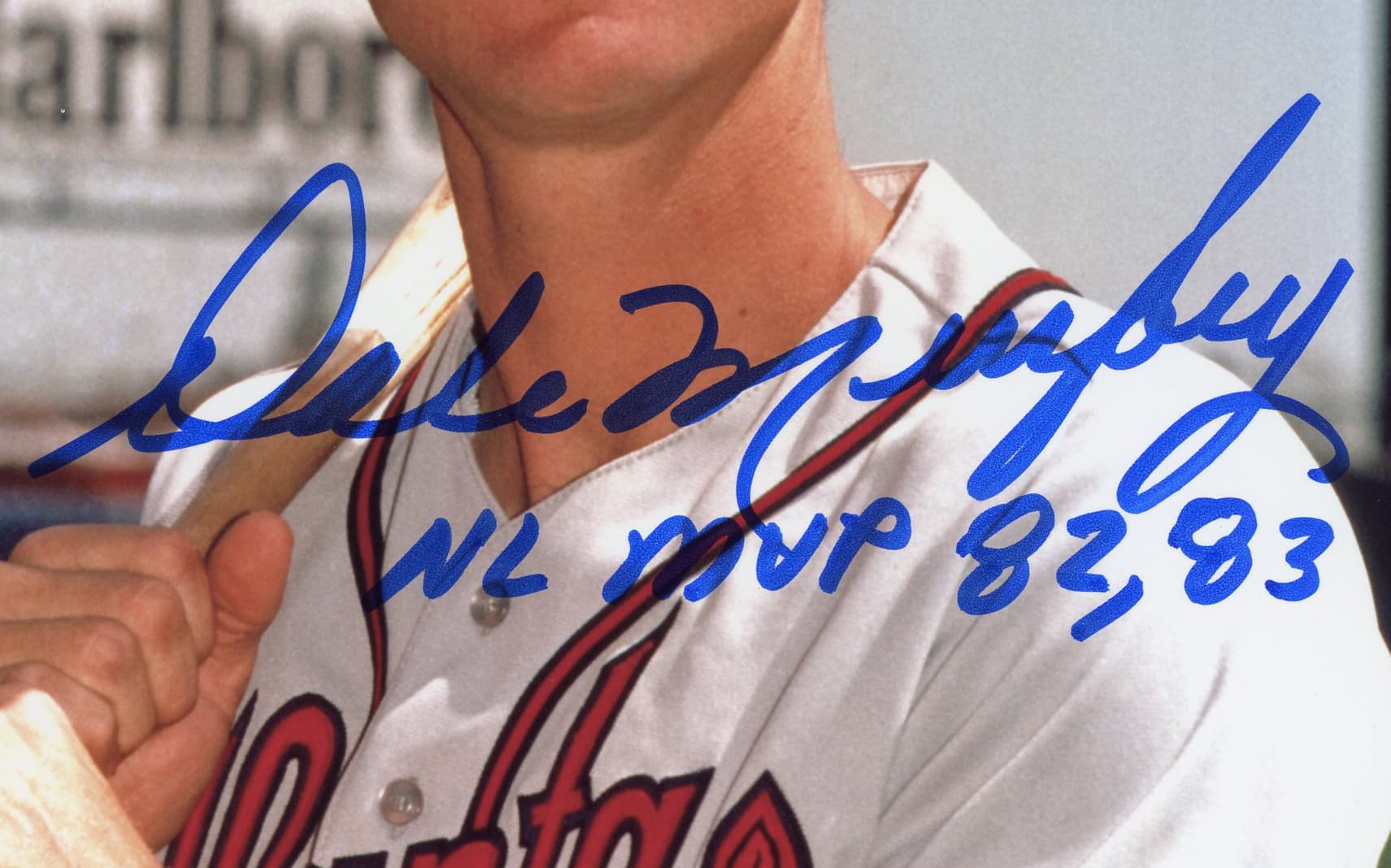 Dale Murphy Signed Atlanta Braves Unframed 8×10 MLB Photo – Close Up With “NL MVP 82, 83” Inscription Dale Murphy Photo 8x10-dale-murphy-atlanta-braves-unframed-8, Atlanta Braves, view 2, supplier stock photo