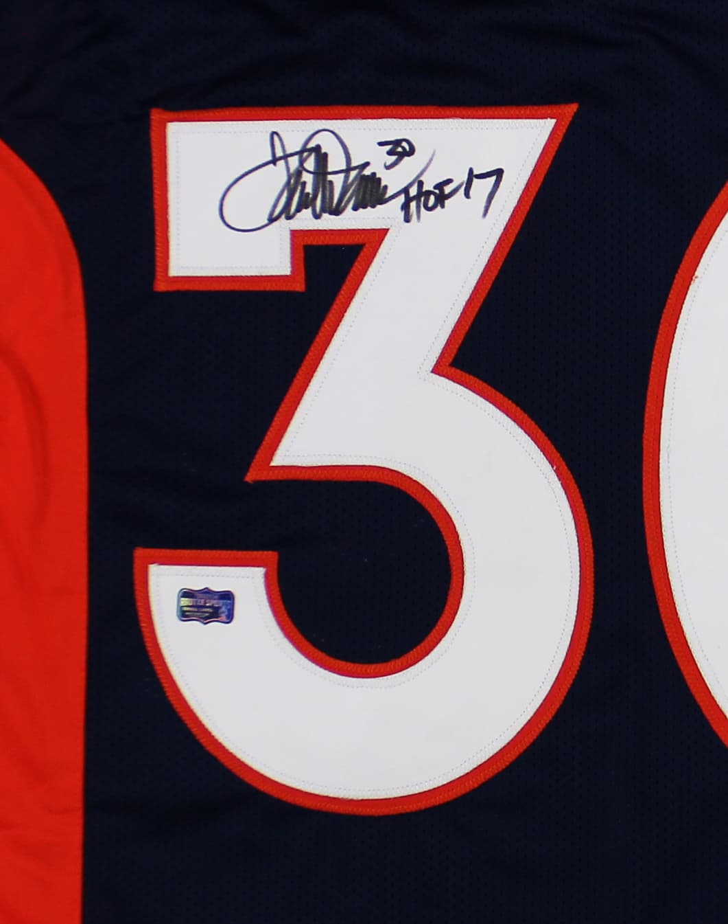 Terrell Davis Signed Denver Custom Blue Jersey with “HOF 17” Inscription Terrell Davis Jersey terrell-davis-denver-blue-hof-17, view 2, supplier stock photo