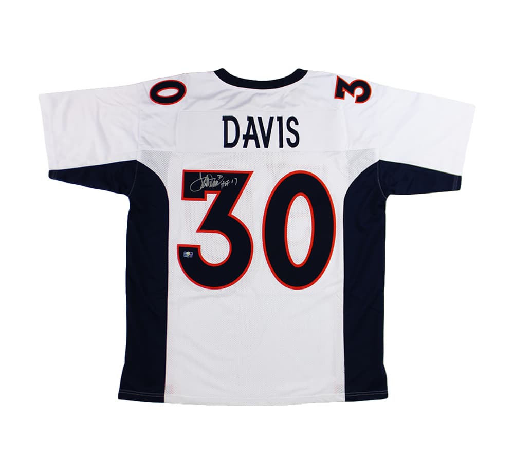 Terrell Davis Signed Denver Custom White Jersey with “HOF 17” Inscription Terrell Davis Jersey terrell-davis-denver-white-hof-17, supplier stock photo