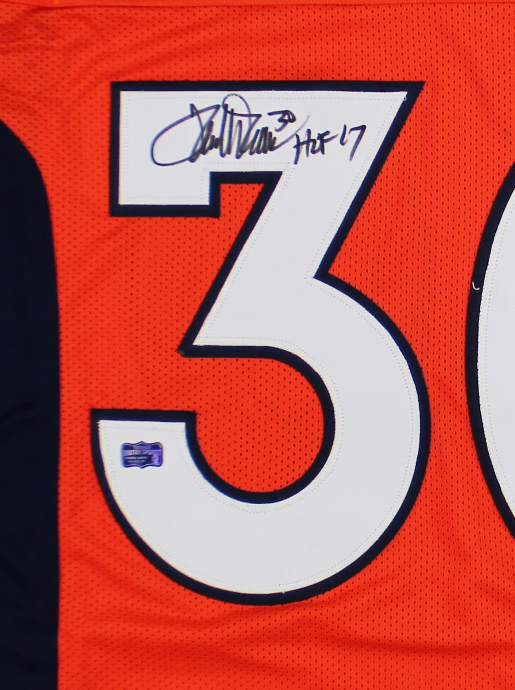 Terrell Davis Signed Denver Custom Orange Jersey with “HOF 17” Inscription Terrell Davis Jersey terrell-davis-denver-orange-hof-17, view 2, supplier stock photo