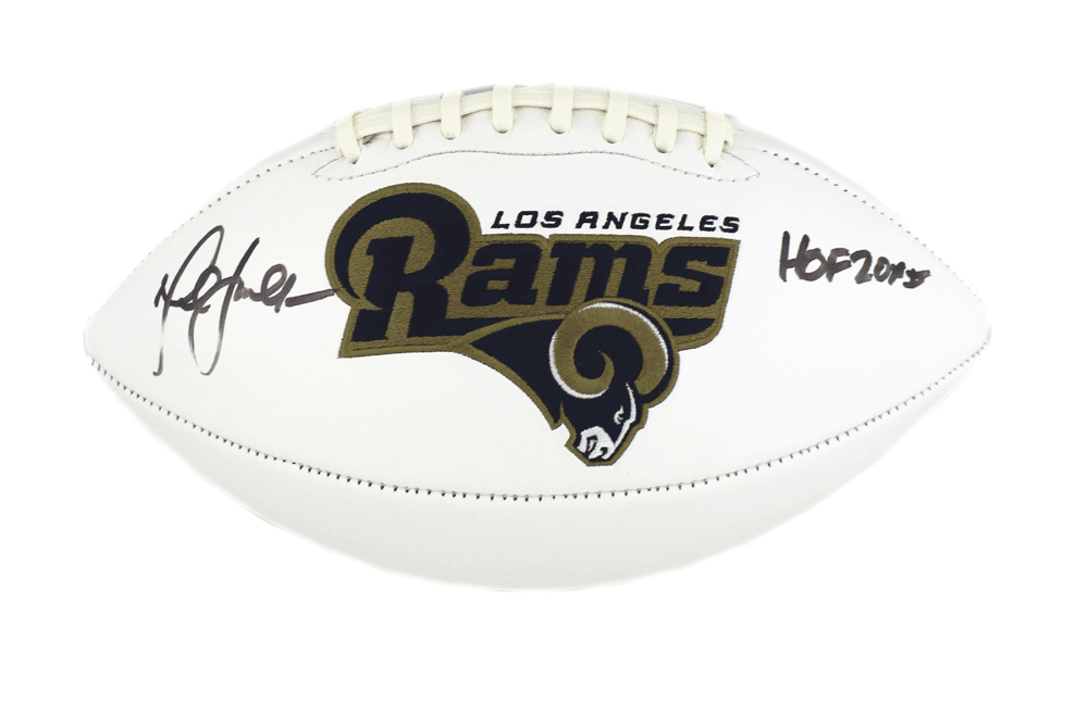 Marshall Faulk Signed Los Angeles Rams NFL Embroidered Football with “HOF 20XI” Inscription Marshall Faulk Ball marshall-faulk-los-angeles-rams-nfl, view 2, supplier stock photo