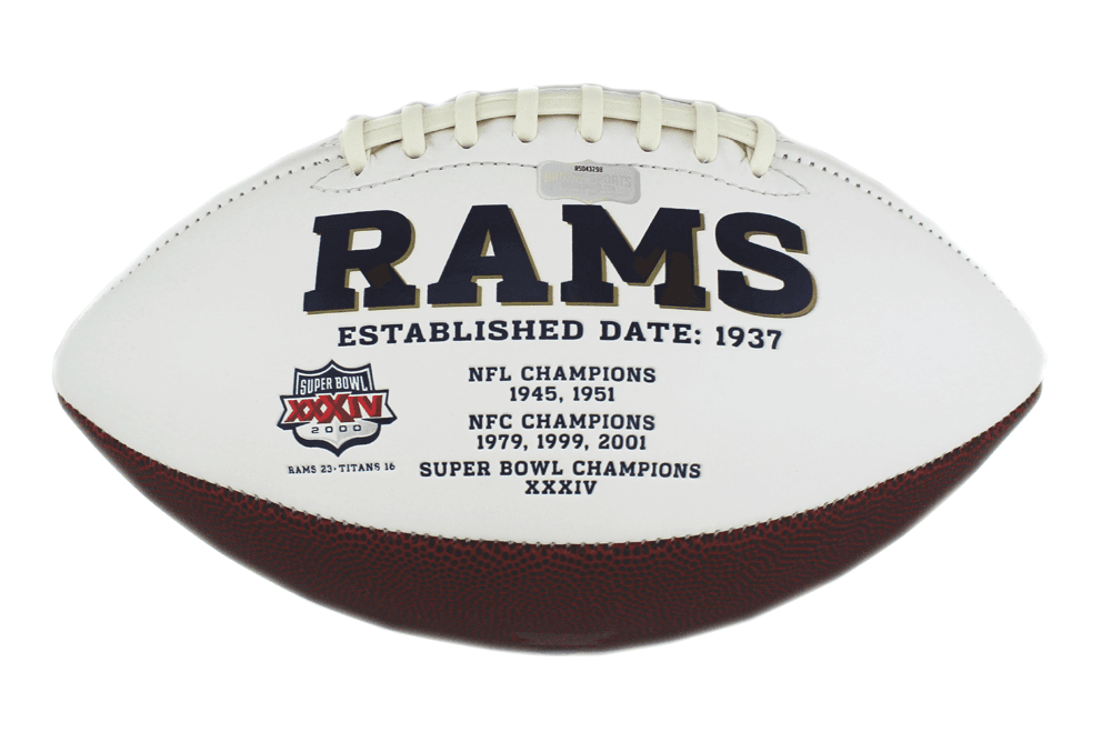 Marshall Faulk Signed Los Angeles Rams NFL Embroidered Football with “HOF 20XI” Inscription Marshall Faulk Ball marshall-faulk-los-angeles-rams-nfl, view 3, supplier stock photo