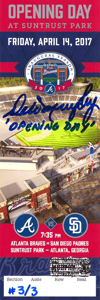 Dale Murphy Signed 2017 SunTrust Park Opening Day Ticket with “Opening Day” Inscription – Limited Edition 3/3 Dale Murphy Ticket Stub dale-murphy-2017-suntrust-park-opening, view 2, supplier stock photo