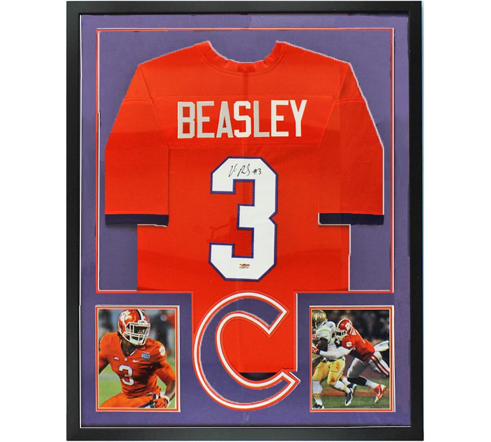 Vic Beasley Signed Clemson Tigers Large Framed Custom Orange Jersey with “C” Matte Jersey vic-beasley-clemson-tigers-large-framed, Clemson Tigers, supplier stock photo