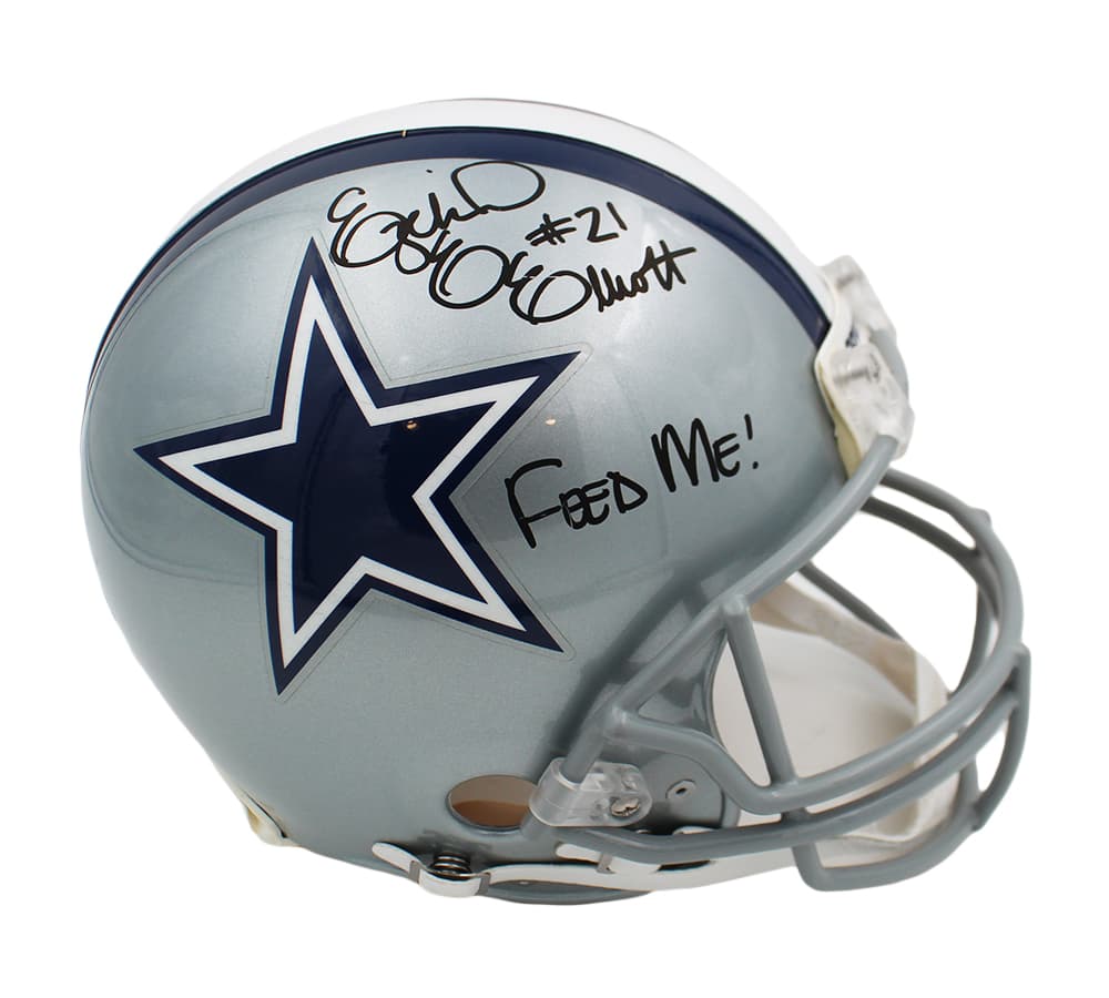Ezekiel Elliott Signed Dallas Cowboys Current Authentic NFL Helmet with “Feed Me” Inscription Ezekiel Elliott Helmet ezekiel-elliott-dallas-cowboys-current-nfl, Dallas Cowboys, supplier stock photo