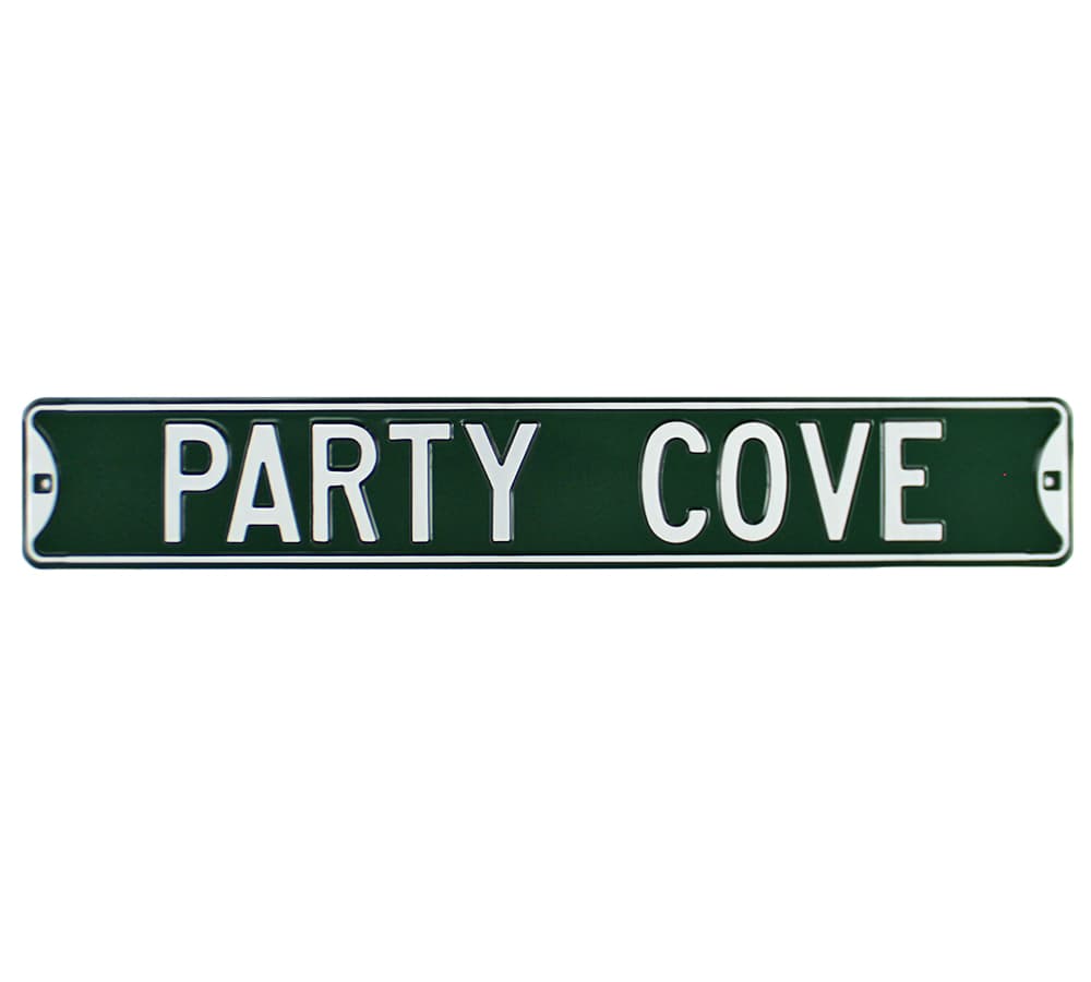 Party Cove Authentic Steel 36×6 Green & White Street Sign Other 36x6-party-cove-steel-36-6-green, view 2, supplier stock photo