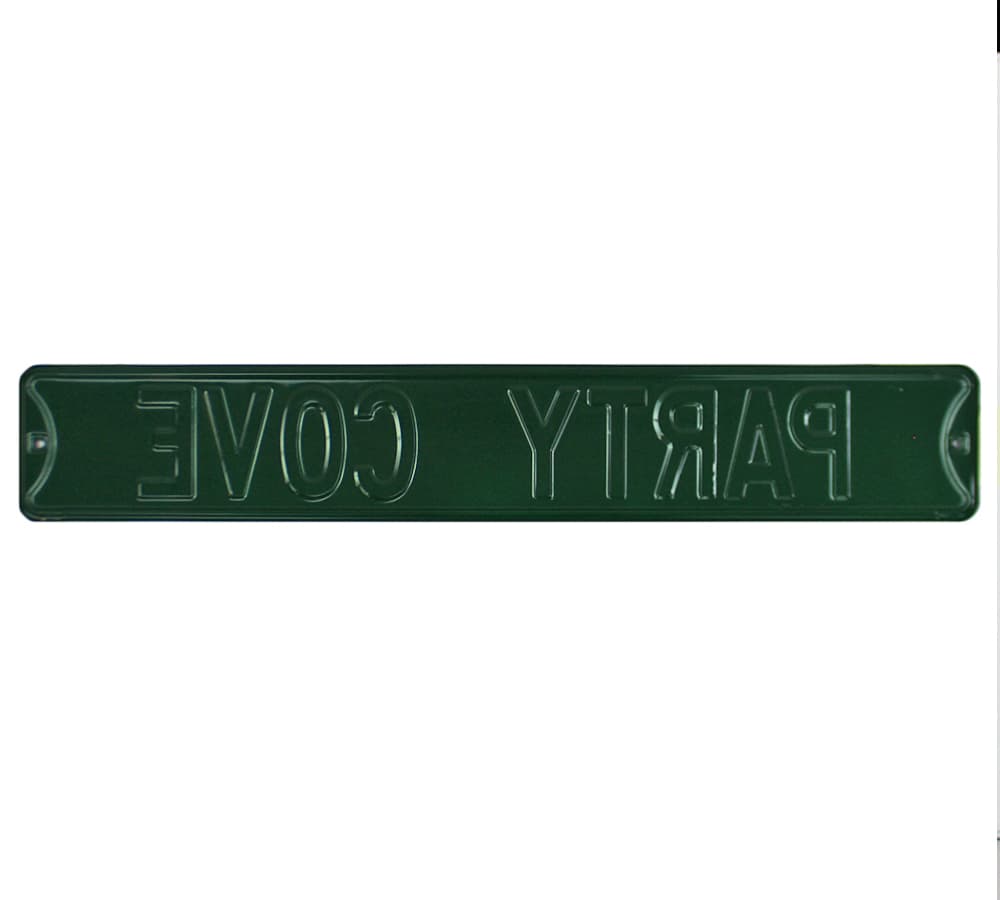 Party Cove Authentic Steel 36×6 Green & White Street Sign Other 36x6-party-cove-steel-36-6-green, view 3, supplier stock photo