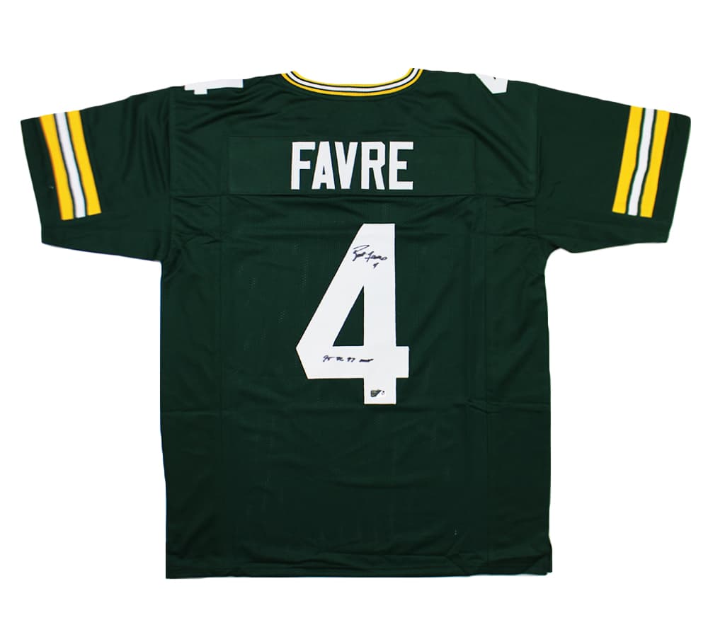 Brett Favre Signed Green Bay Custom Green Jersey With “95, 96, 97 NFL MVP” Inscription Brett Favre Jersey brett-favre-green-bay-95-96, Green Bay Packers, supplier stock photo