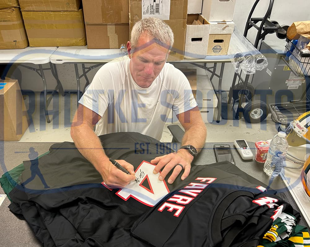 Brett Favre Signed Atlanta Custom Black Jersey Brett Favre Jersey brett-favre-atlanta-black, Green Bay Packers, view 3, supplier stock photo