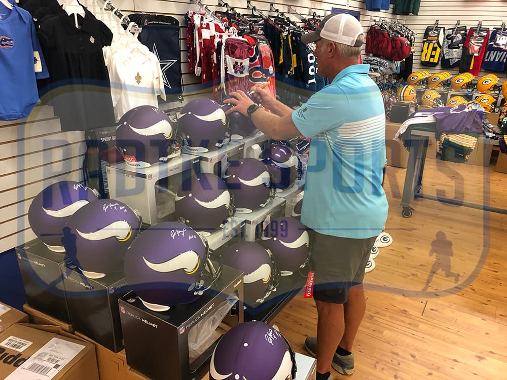 Brett Favre Signed Minnesota Vikings Current Full Size NFL Helmet With “HOF 16” Inscription Brett Favre Helmet brett-favre-minnesota-vikings-current-full, Minnesota Vikings, view 2, supplier stock photo